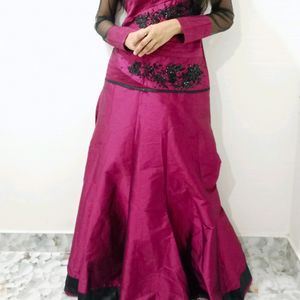 Ethenic Purple Gown With Black Stone Work