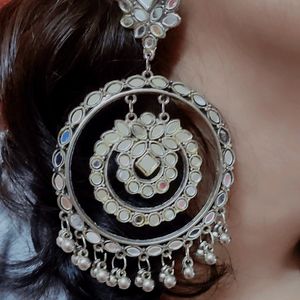 Oxidised Mirror Chaandbaali Baali Long Earnings