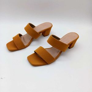 Mustard Yellow Vegan Leather Block Heels 2 Inches.