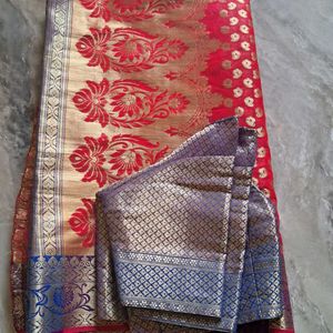 Red Banarasi Saree Completely New