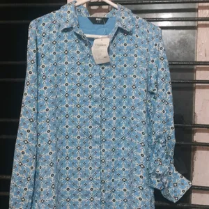 Blue Printed Shirt For Women