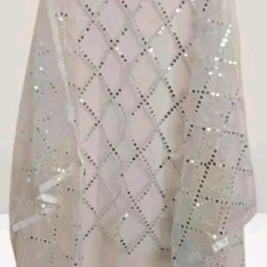 White Mirror Work Dupatta