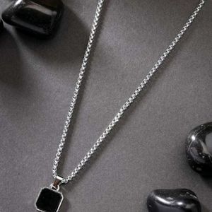 Mens Necklace, Black Onyx Necklace Silver Pendant