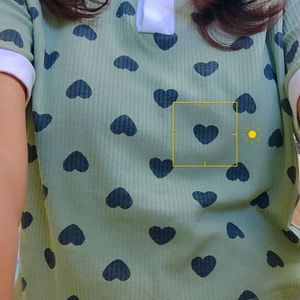 Heart Printed Collar T Shirt ❤️