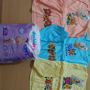 Girls Set Combo Pack Of 3 And Baby Diaper