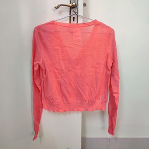 Peach Crop Top With Sequence Pocket