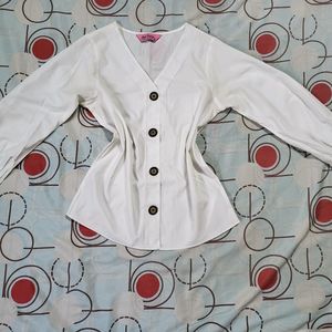 Korean White Top With Bishop Full Sleeves