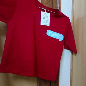 Red Beautiful Print Back  Tshirt