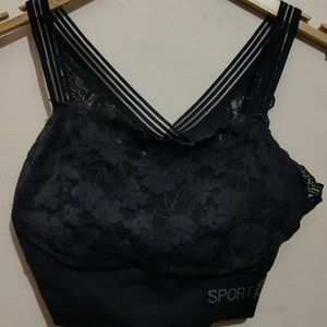 Black Padded Bra Have Upper Side Net For Bust 34