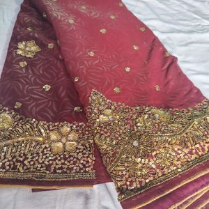 Maroon Coloured Heavy Work Sari