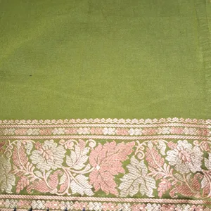 Olive Green Art Silk With Very Rich Black Pallu