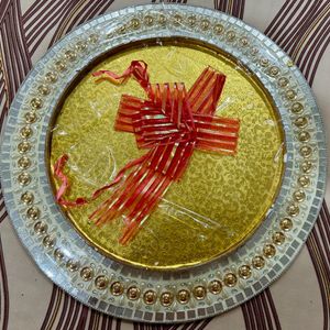 Golden Empty Dry Fruit Thali With Designer Border