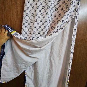 White Polyester Kurta With Blue Print