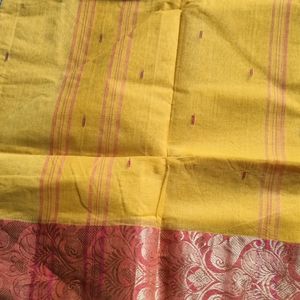 New Yellow And Red Pure Cotton Saree