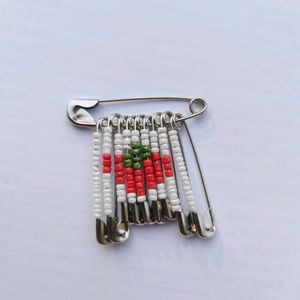 Beaded Strawberry Safety Pin Keychain