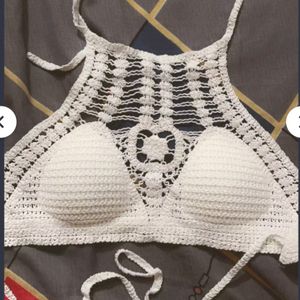 White Corchet Back String Top