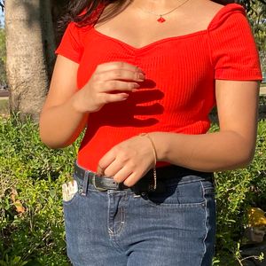 Red Fitted Top- Shein