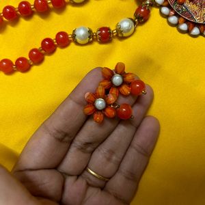 Orange Meenakari Necklace Set