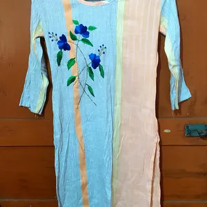 LINEN PRINTED A-LINE KURTI