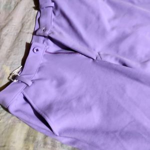 Lavender Solid Pants With Pockets