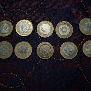 Ten Different Head 10 Rupee Coins.