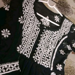 Georgette Stylish Black Chikankari Frock Kurti