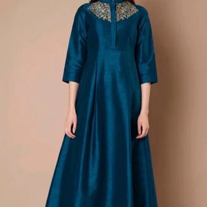 Indya Silk Blue Colour Maxi Gown Side Zip