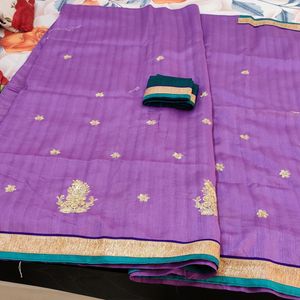 Embroidery work Purple Saree