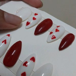 RED And WHITE Presson Nails With Heart