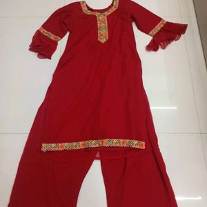 Red Suit with plazo and multi colour dupatta