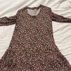 Pink And Brown Mix Color Dress Wollen