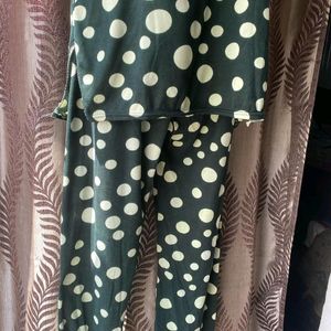 Dark Green Polka Dotted  Co Ord Set