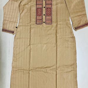 Mehroon Thread Work Tan Colour Long Kurti