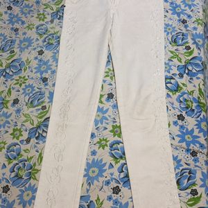 White Embroidered Jeans