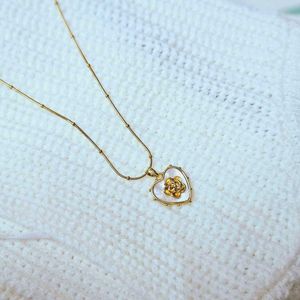 Beautiful Heart With Rose Pendant Chain necklace