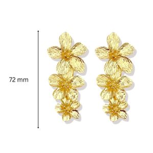 Triple Flower Drop Gold Dangle Earring