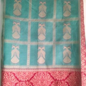 Sea Green And Red Colour Semi Pattu Saree