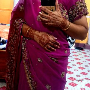 Beautiful Saree With Blouse Purple 💜 Colour