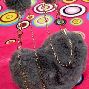 Furry Heart Shaped Sling Bag