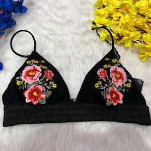 H&M black floral bra bikini top