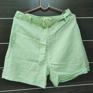 Mint Green High Waist Shorts With Belt