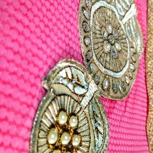 Rose And Golden Work Net Saree