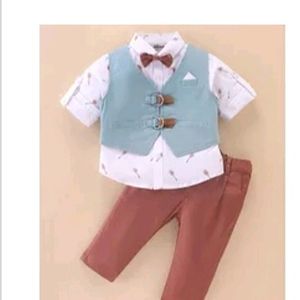 Full Sleeves Party Wear Suit With Bow & Suspenders