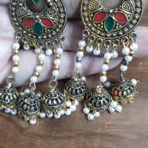 Enamel Colored 3 Jhumka Earrings