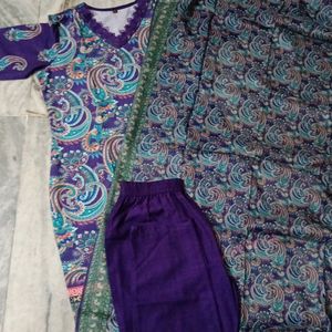 Cotton Blend Trendy Kurti Set