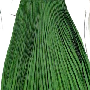 Olive Green Solid Midi Flared Skirt