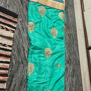 Party Wear Cyan Saree