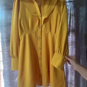 Cute Pearl Buttoned Yellow Dress