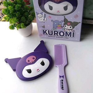 Kuromi Makeup Mirror With Comb - Purple