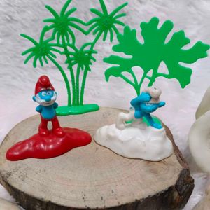 Smurf Mc Donald's Miniature 2 Pcs White And Red